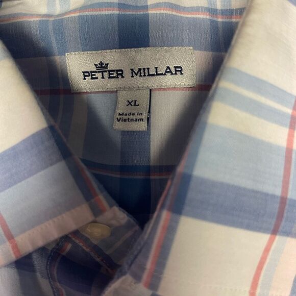 Peter Millar blue white pink plaid long sleeve button down shirt, size XL - Picture 9 of 13